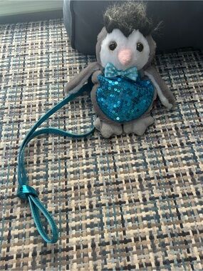 CHILDS PURSE/ BACKPAK - PLUSH GRAY - OWL OR PENGUIN  -Sequin Belly -